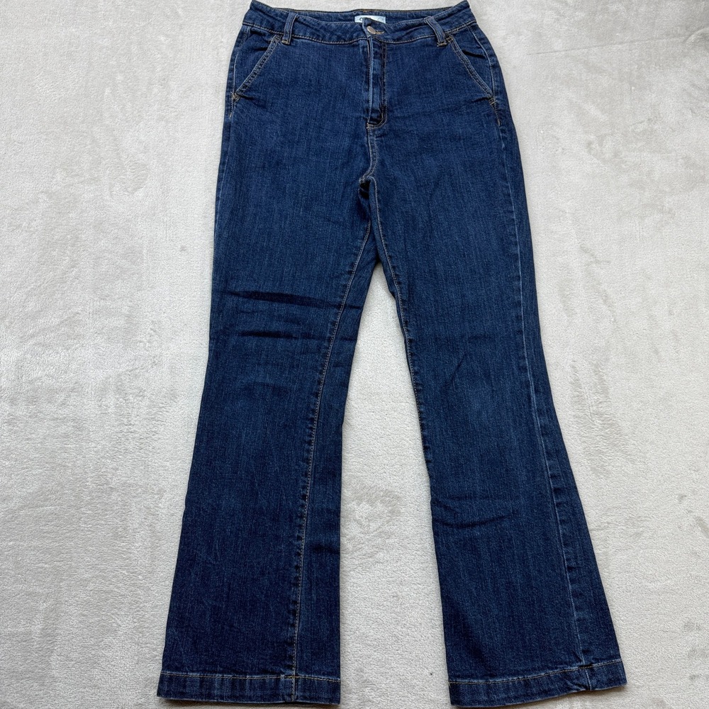 OAT New York Jeans Women's 8/29 Flare Dark Blue High Rise Patch Pocket Stretch